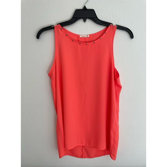 Soprano Women's Coral Tank Top MEDIUM Silver Studs Flowy with Open back. NWOT - Picture 1 of 11